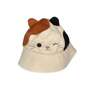 Squishmallows Cam the Cat Bucket Hat Cream Calico Embroidered Ears Like New